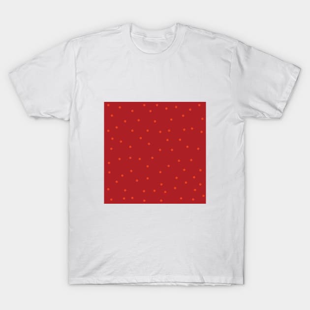 Orange Polka Dots on Red Background T-Shirt by Lusy